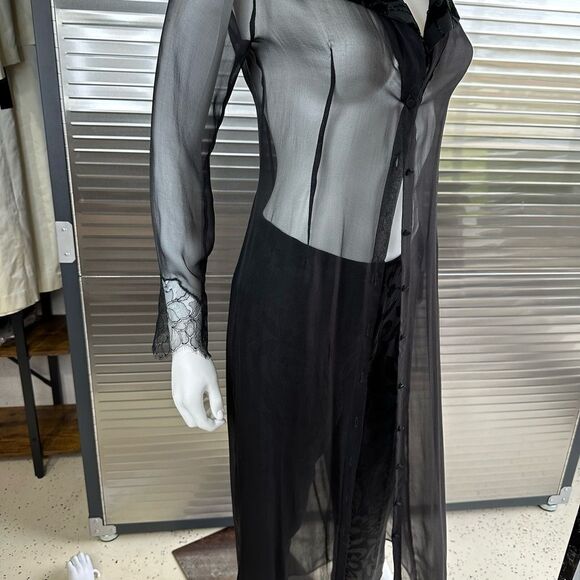 Lolita Lempicka Premier Silk Black Long Button Up Velvet Cover Jacket Small - Picture 11 of 15